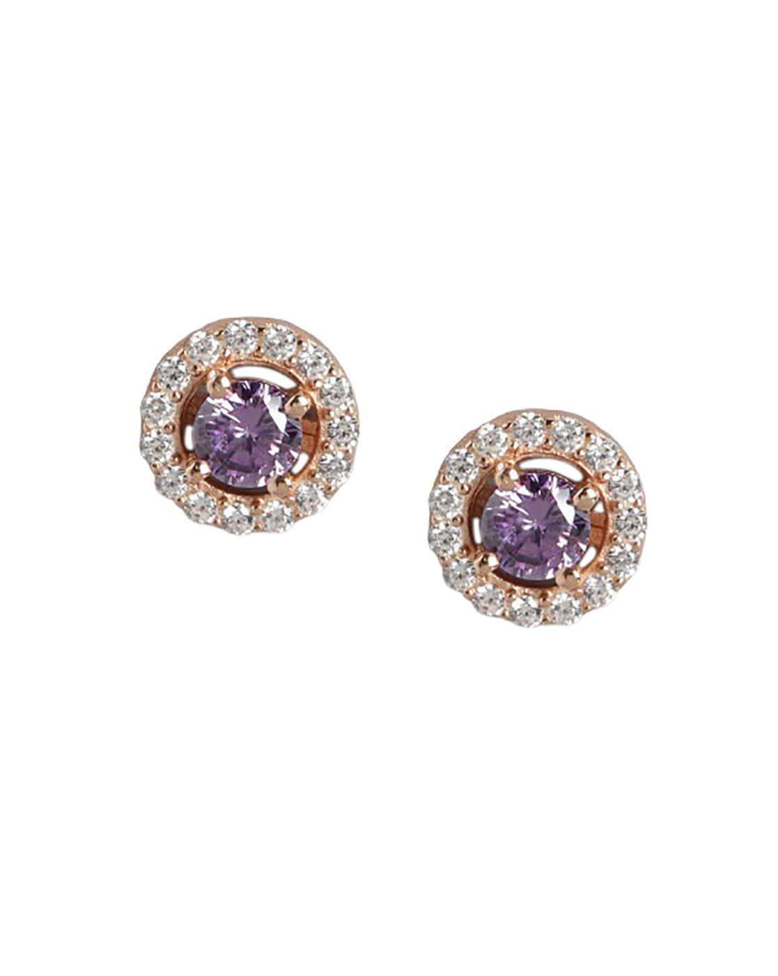 925 Sterling Silver 18kt Rose Gold Plated CZ Circular Mini Stud Earring