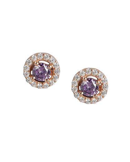 925 Sterling Silver 18kt Rose Gold Plated CZ Circular Mini Stud Earring