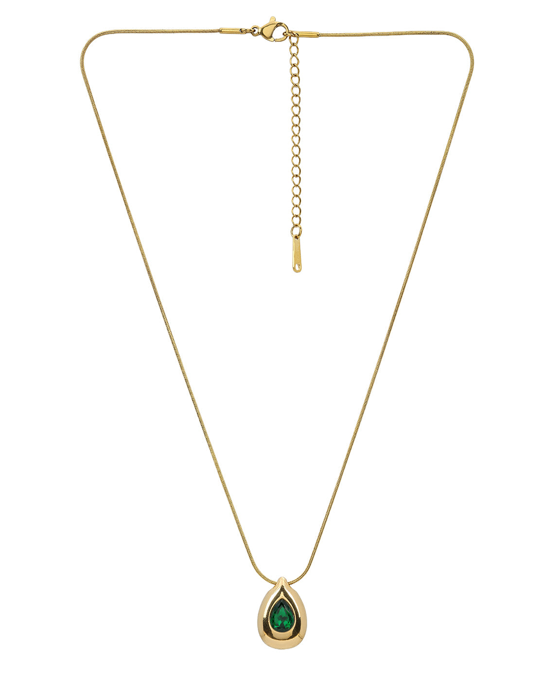 Gold Plated Emerald Green Studded Teardrop Pendant and Snake Chain