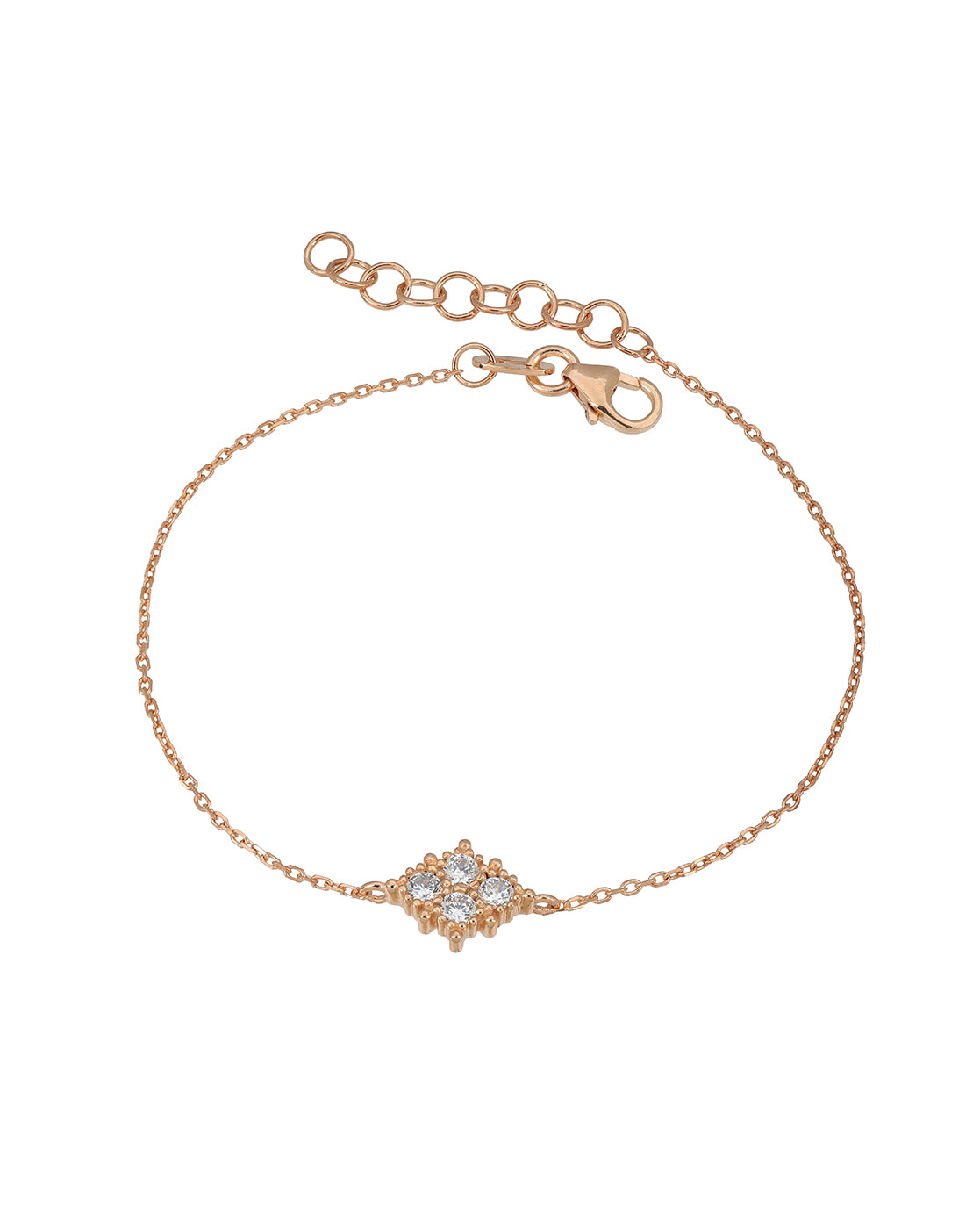 18kt Rose Gold Plated CZ Studded Charm Adjustable Bracelet