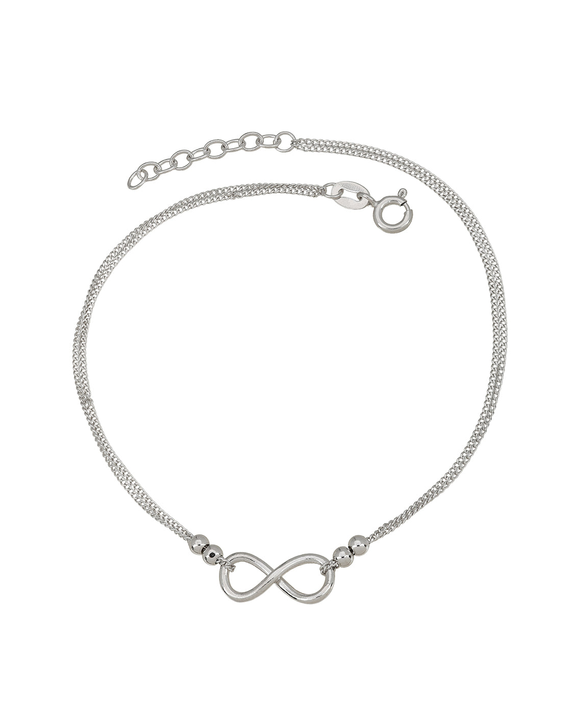 Rhodium Plated Infinity Double Chain Layered Anklet