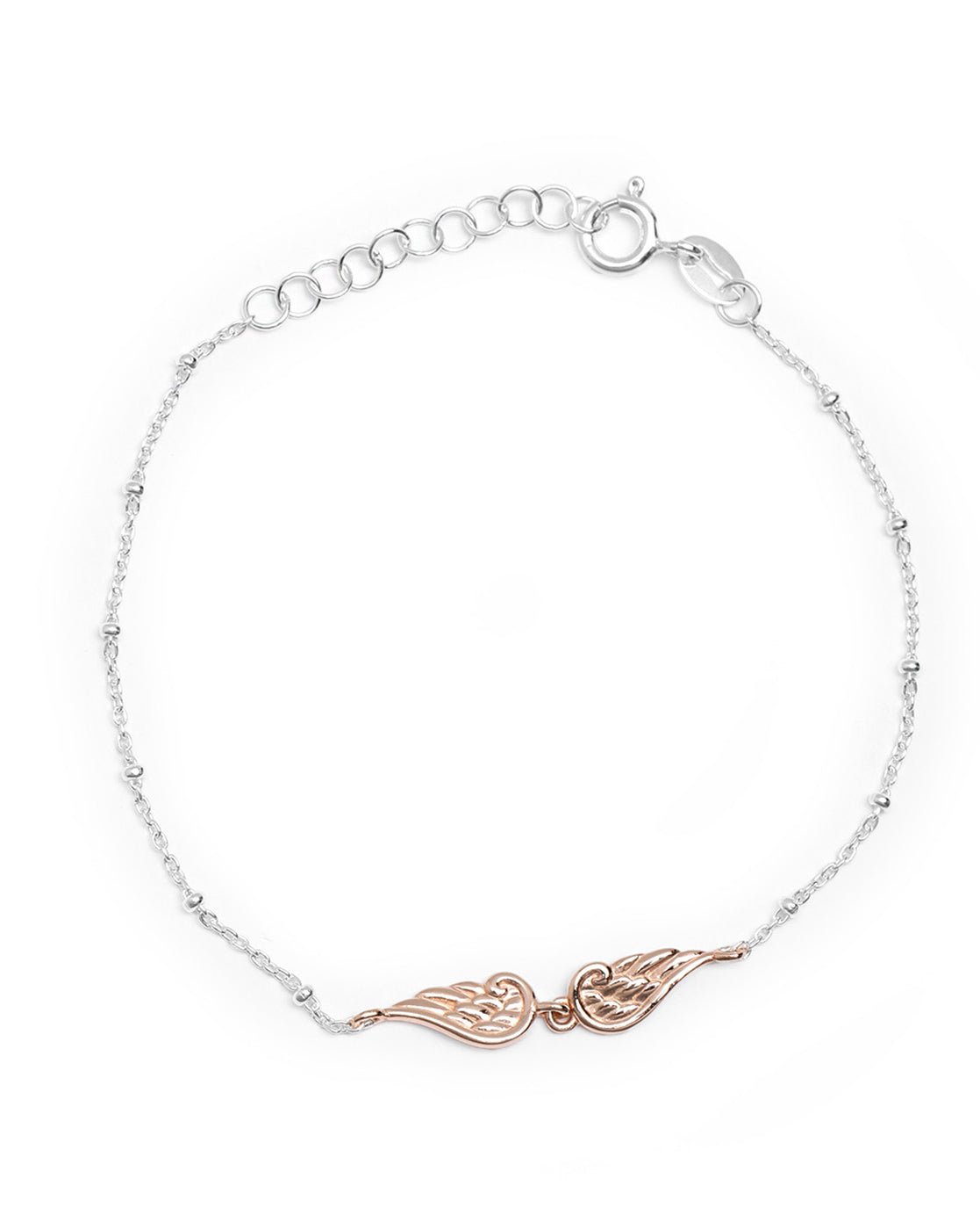 925 Sterling Silver Rhodium Plated Angel Wings Charm Bracelet