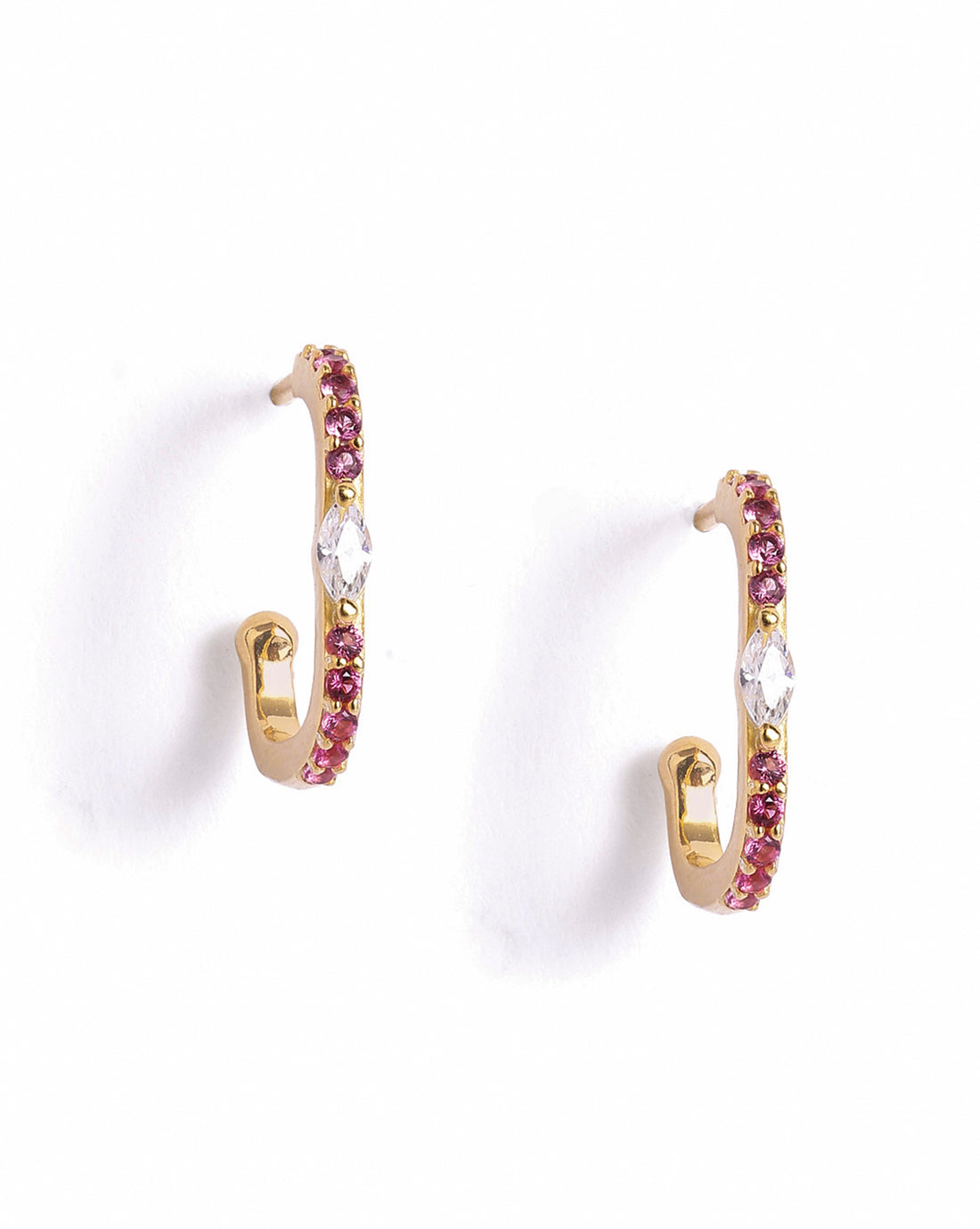 18kt Gold Plated Ruby Red Mini Hoop Earring