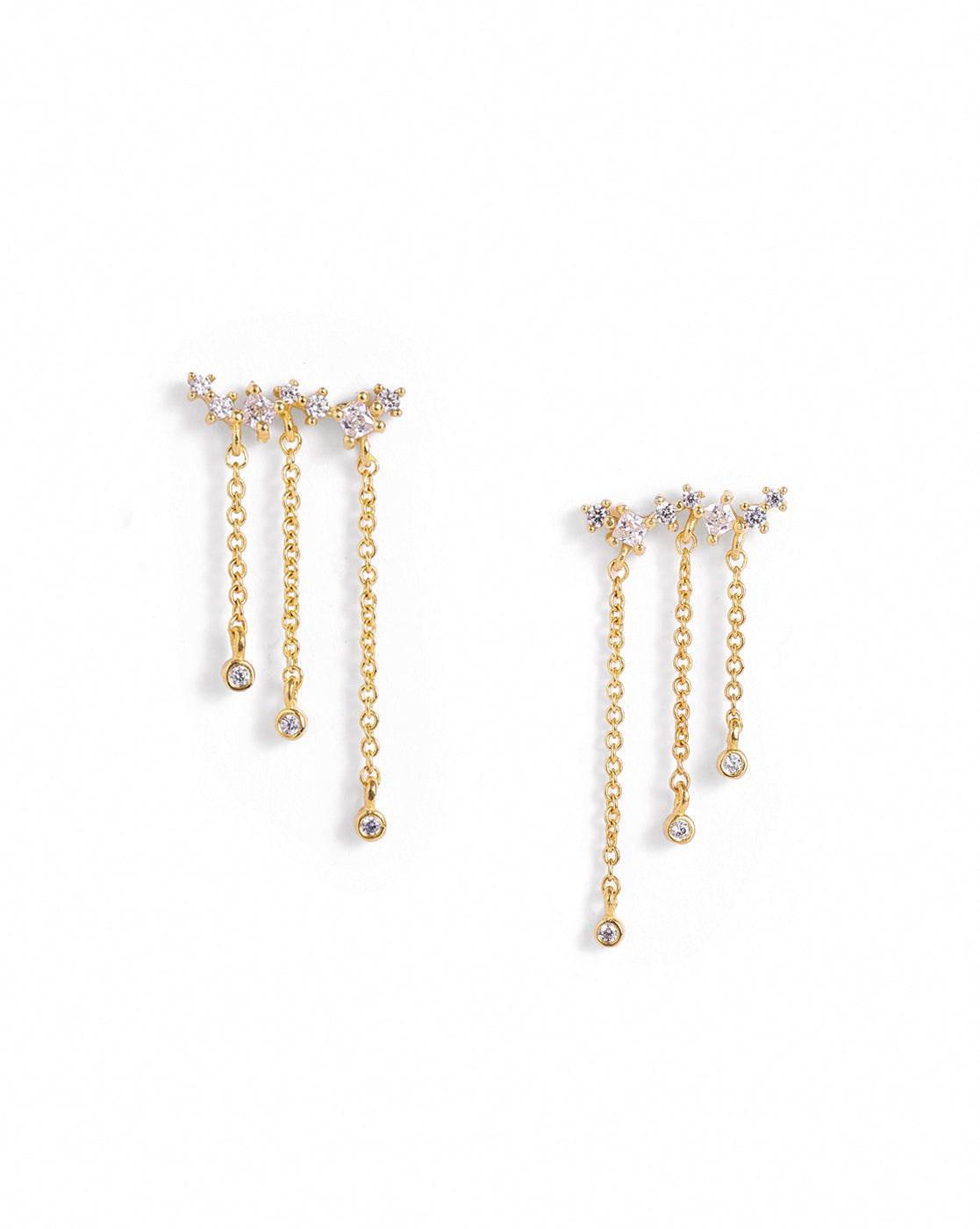 18kt Gold Plated CZ Dangling Chain Ear Cuff Earring