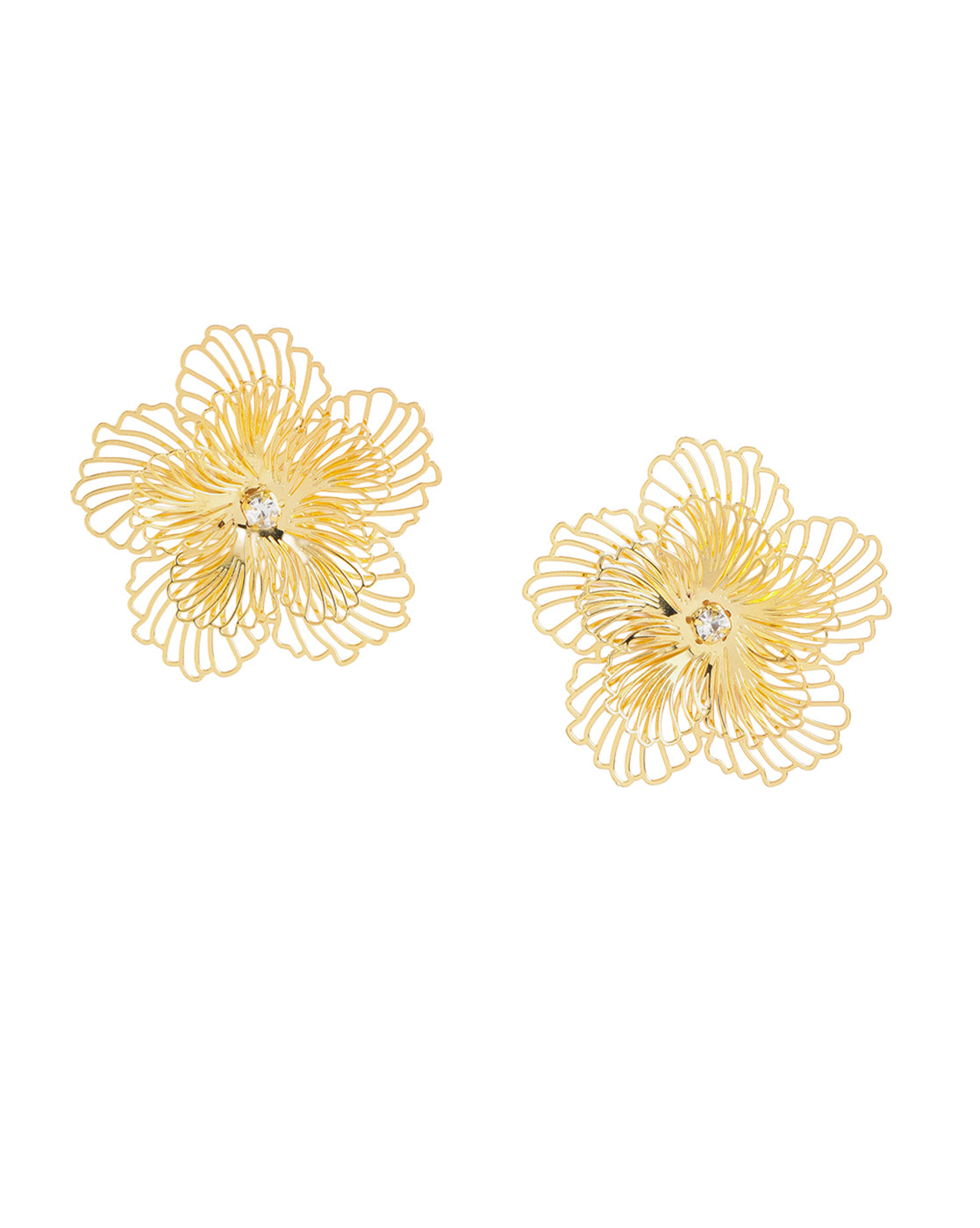 Gold Plated CZ Sparkle Filigree Floral Bold Stud Earring