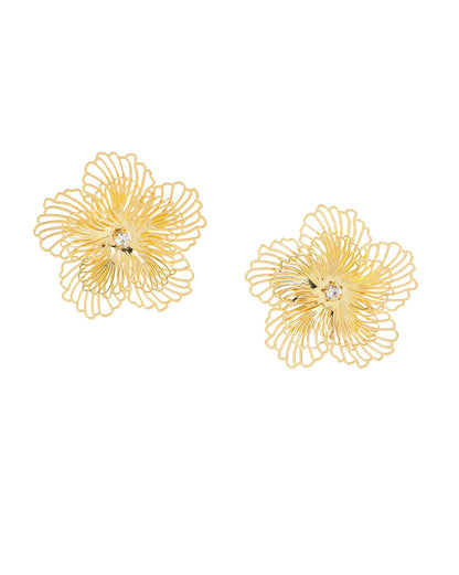 Gold Plated CZ Sparkle Filigree Floral Bold Stud Earring