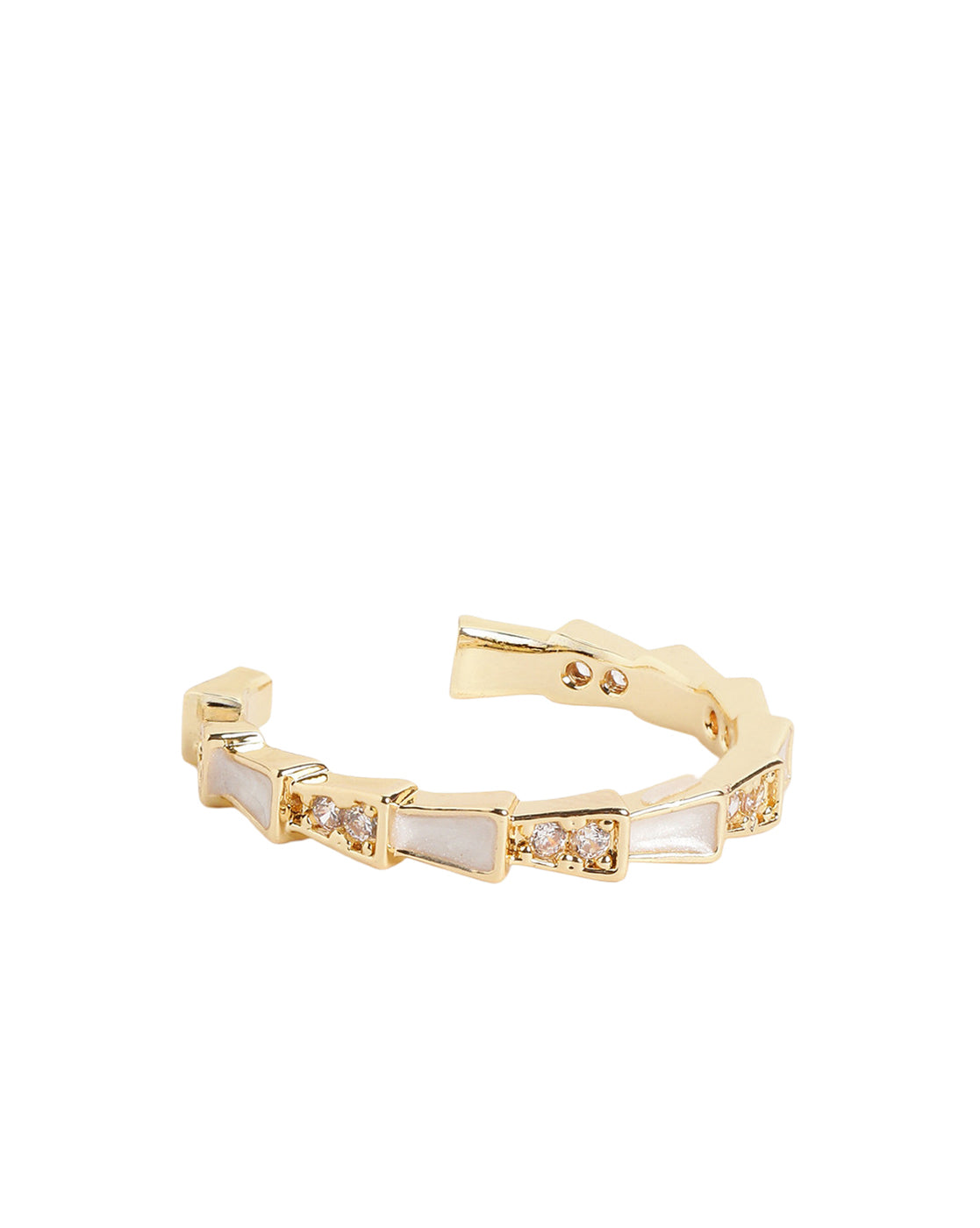 Gold Plated Designer CZ and Mother of Pearl Studded Band Adjustable Ring