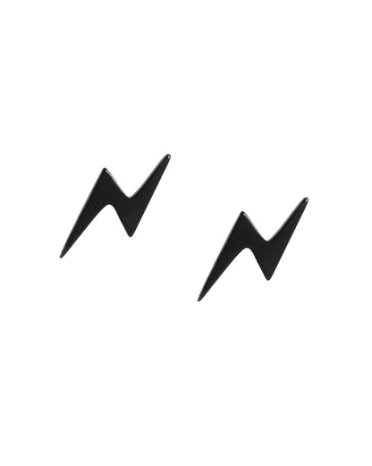 Men Black Toned Lightning Bolt Stud