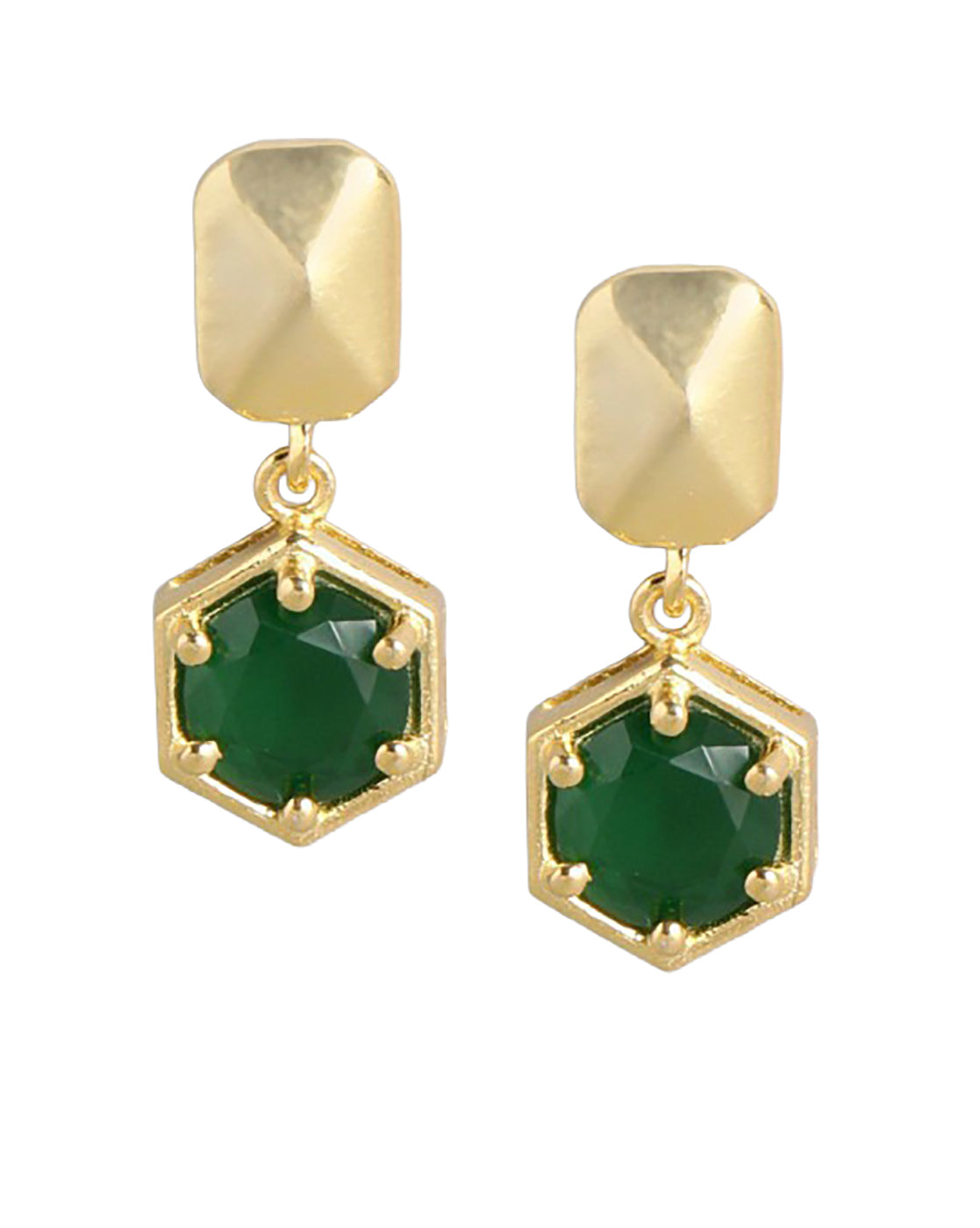 18KT Gold Plated Emerald Green Solitaire CZ Geometric Earrings