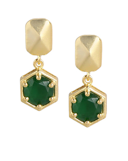 18KT Gold Plated Emerald Green Solitaire CZ Geometric Earrings