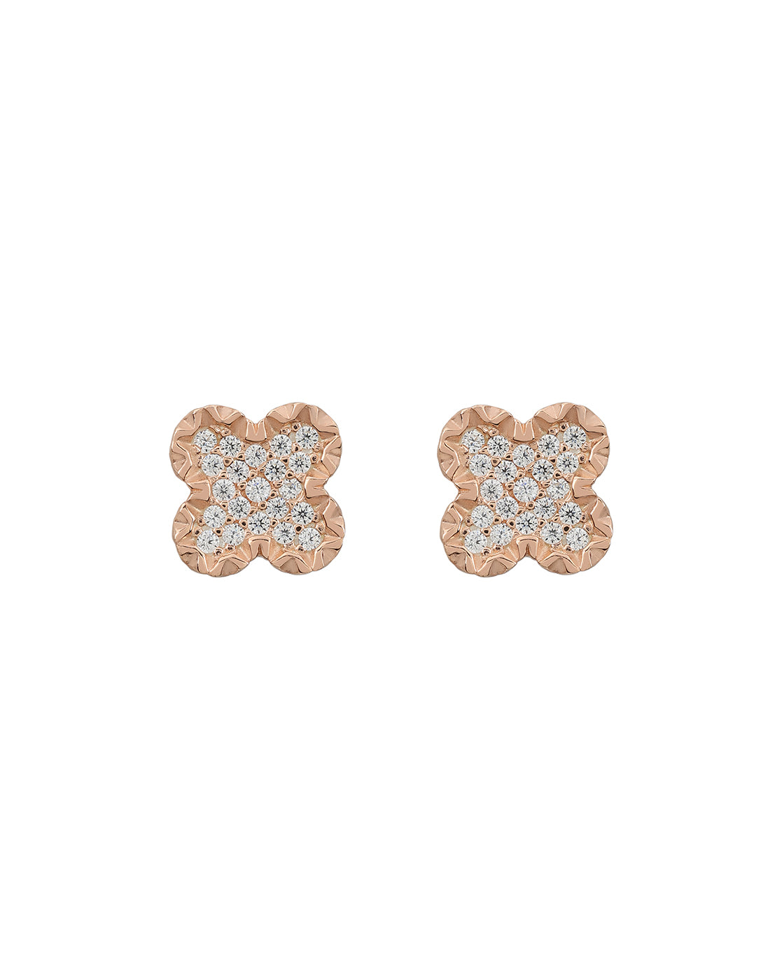 925 Sterling Silver with 18kt Rose Gold Plated CZ Four-Clover Dainty Stud Earring