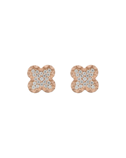 925 Sterling Silver with 18kt Rose Gold Plated CZ Four-Clover Dainty Stud Earring