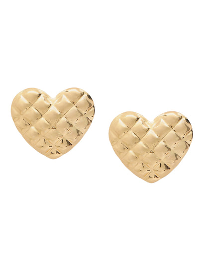 Gold Plated Quilted Bold Heart Stud Earring