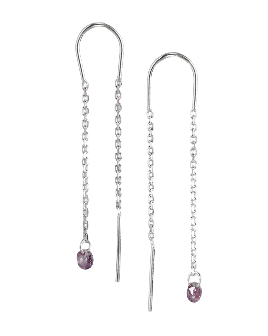925 Sterling Silver Rhodium Plated Dangling Solitaire Threader Earring