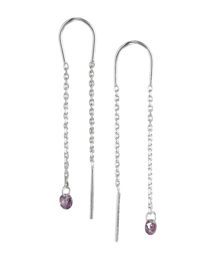 925 Sterling Silver Rhodium Plated Dangling Solitaire Threader Earring