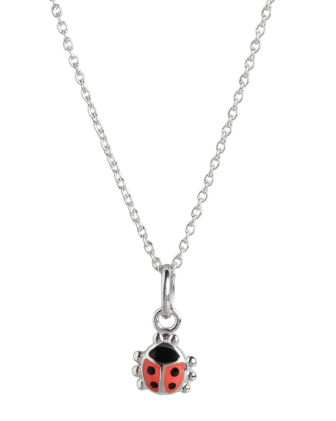925 Sterling Silver Rhodium Plated Enamel Lady Bird Pendant and Chain