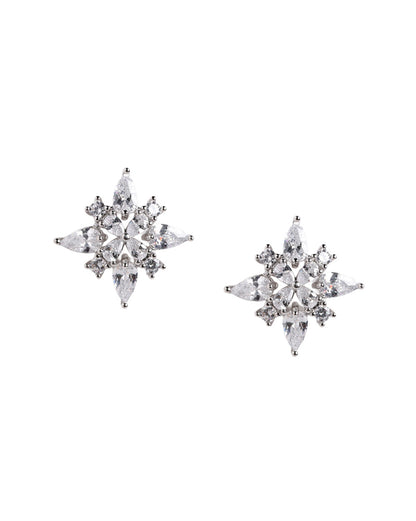 Silver Plated Sparkling CZ Studded Floral Stud Earring