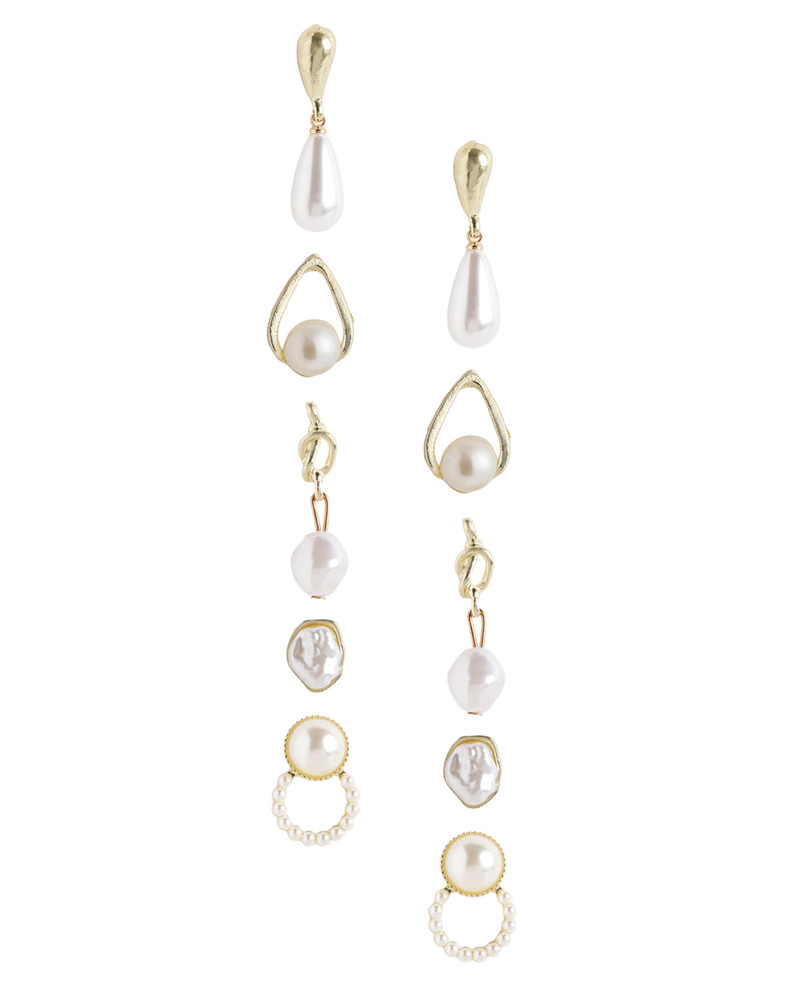Gold Plated Pearl Multipack Set of 5 Hoops-Studs-Teardrop Organic Earrings
