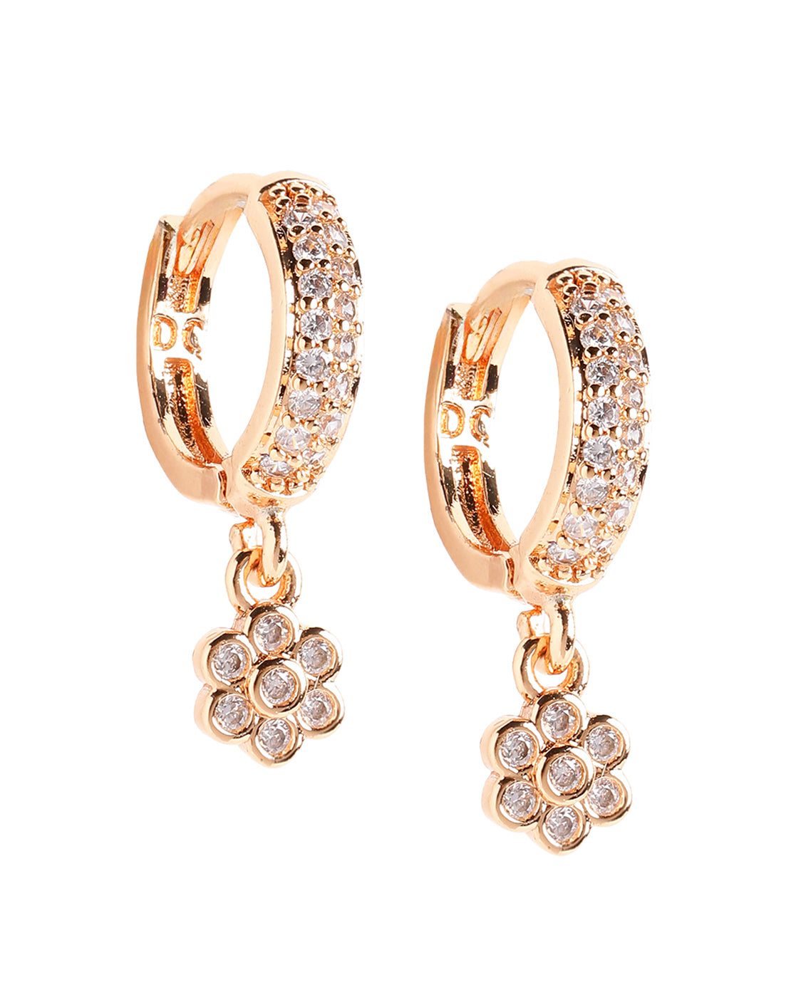 Rose Gold Plated CZ Studded Floral Hoop Earring