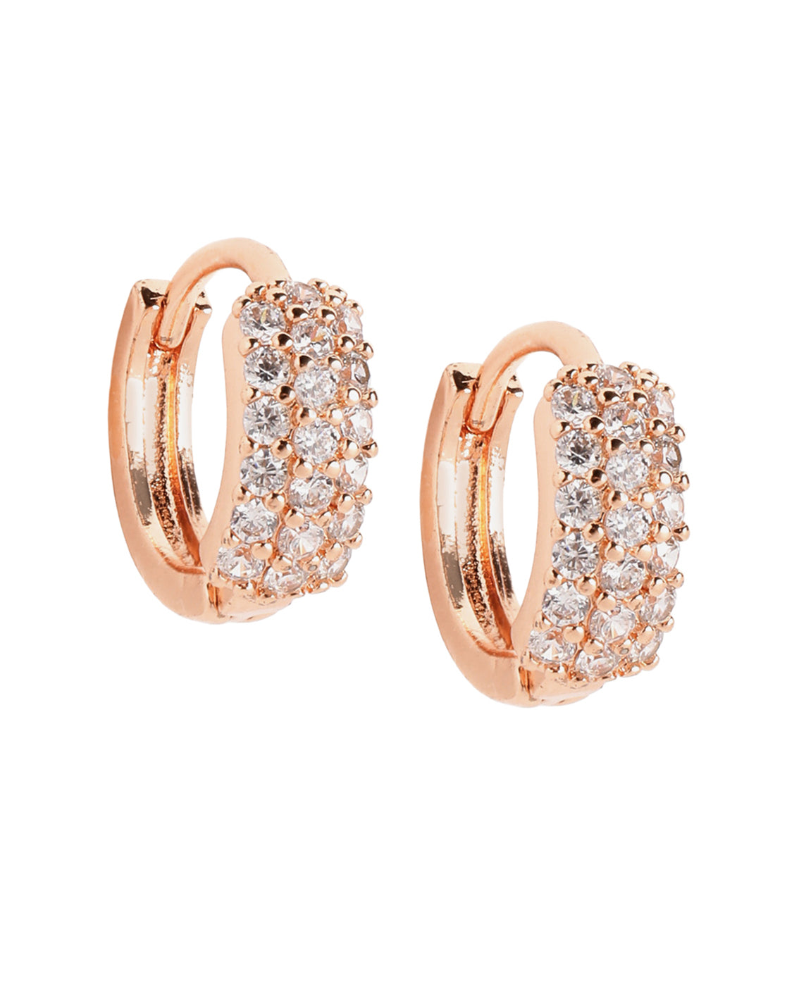 Rose Gold Plated CZ Sparkle Contemporary Huggie Earring