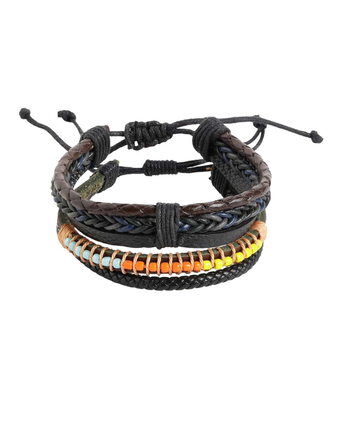 Men Set of 2 Braided Multistrand Adjustable Faux Leather Bracelet