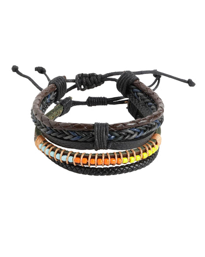 Men Set of 2 Braided Multistrand Adjustable Faux Leather Bracelet