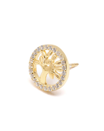 925 Sterling Silver 18kt Gold Plated CZ Tree of Life Stud Earring