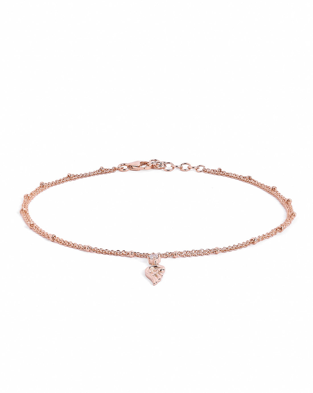 18kt Rose Gold Plated CZ Angel Wing Charm Layered Anklet