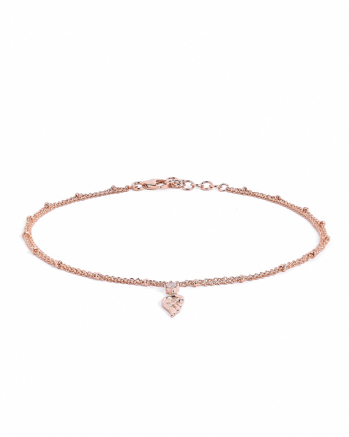 18kt Rose Gold Plated CZ Angel Wing Charm Layered Anklet