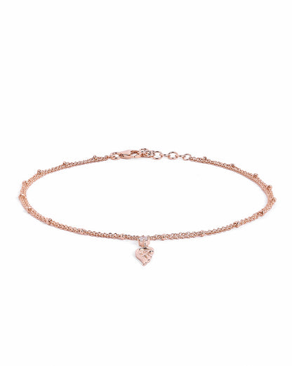 18kt Rose Gold Plated CZ Angel Wing Charm Layered Anklet