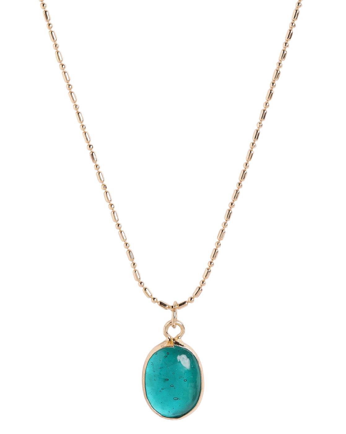 Gold Plated Classic Turquoise Blue Stone Oval Pendant with Fancy Chain