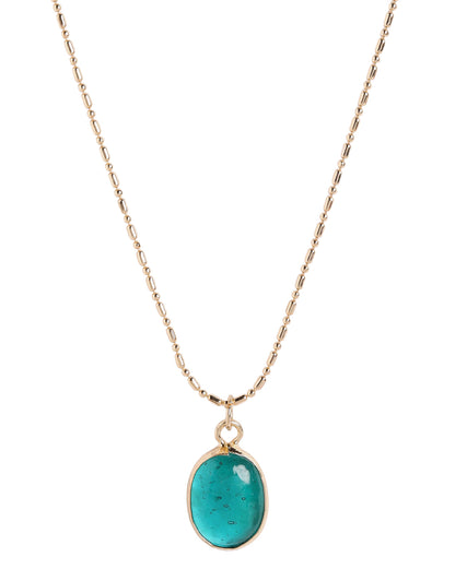Gold Plated Classic Turquoise Blue Stone Oval Pendant with Fancy Chain