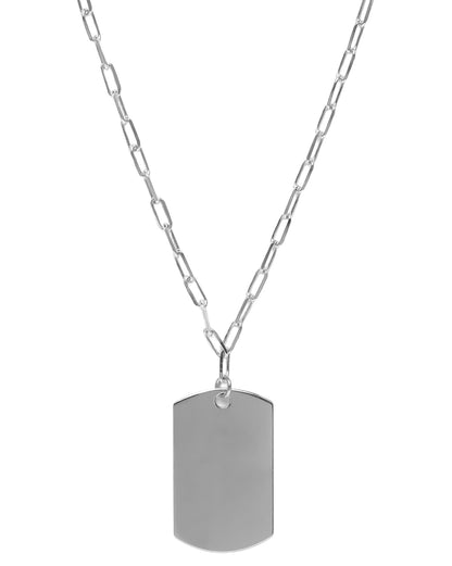 Men Rhodium Plated Dog Tag Pendant and Chain
