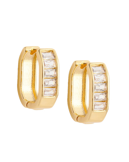 Gold Plated Petite Baguette CZ Hoop Earrings