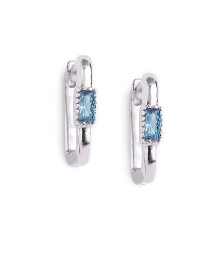 Rhodium Plated Topaz Studded Mini Square Hoop Earring