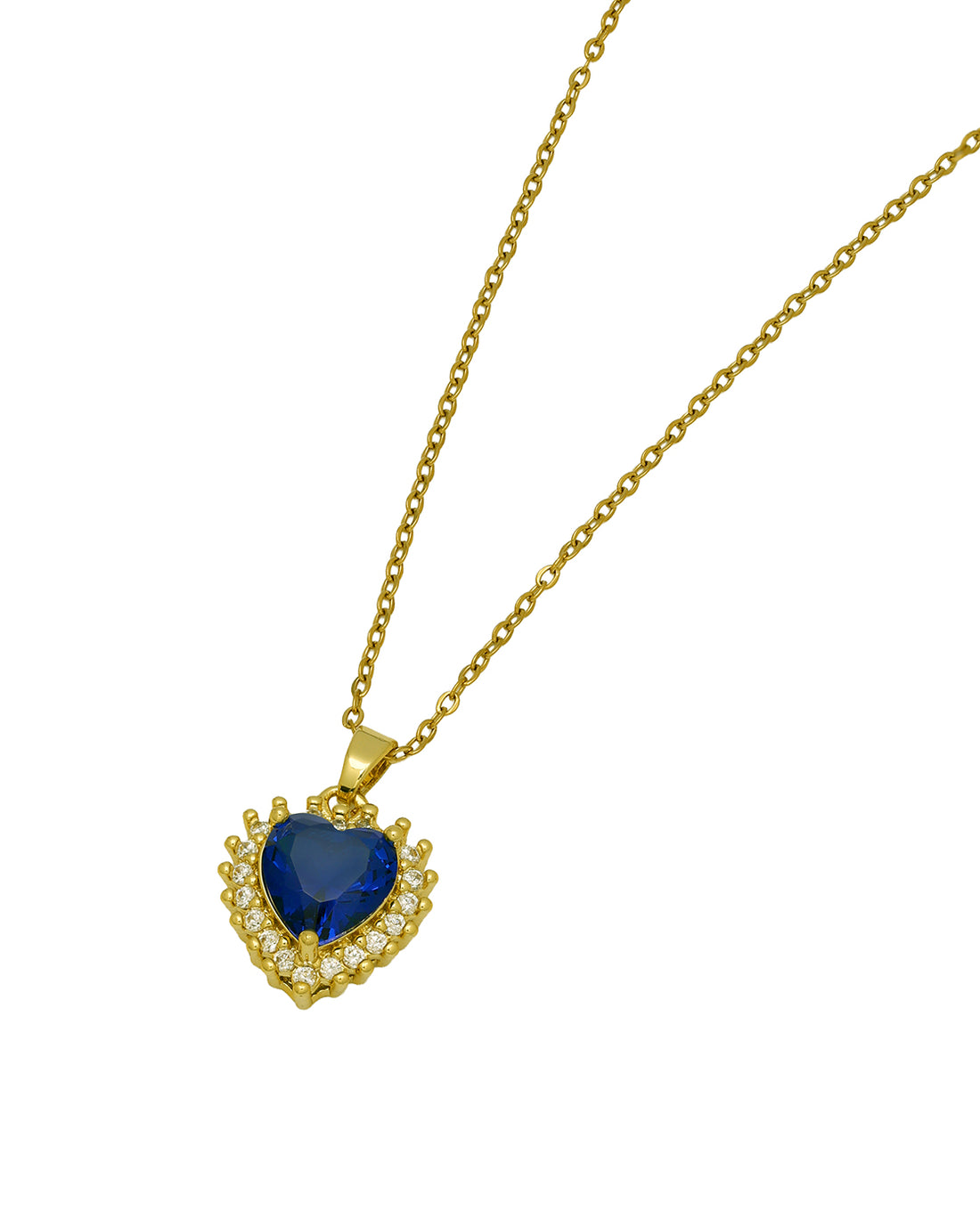 Gold Plated Saphire Blue Heart Pendant and Chain