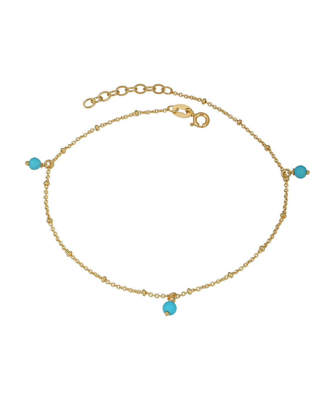 18kt Gold Plated Dangling Turquoise Stone Charm Anklet
