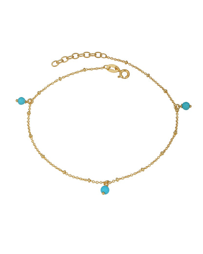18kt Gold Plated Dangling Turquoise Stone Charm Anklet