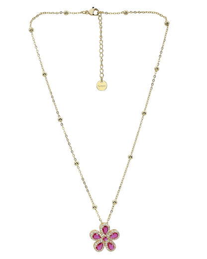 Gold Plated Designer Ruby Red Flower with CZ Pendant and Chain