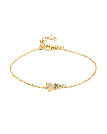 18kt Gold-Plated Minimal Emerald-Green CZ Adjustable Bracelet