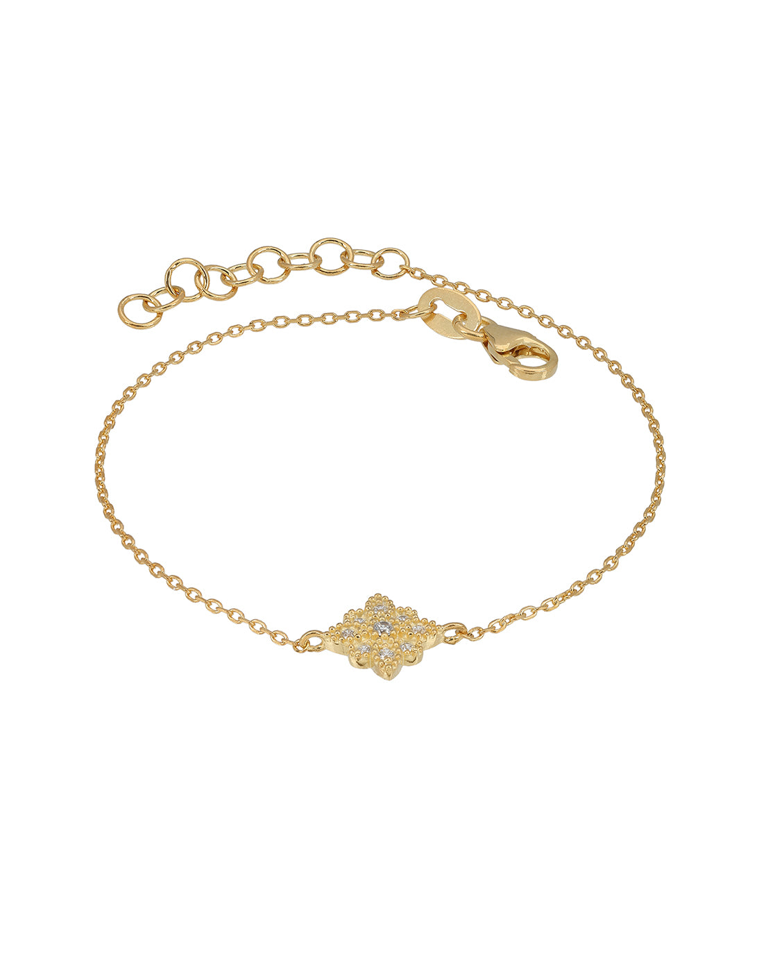 18kt Gold Plated CZ Floral Charm Adjustable Bracelet