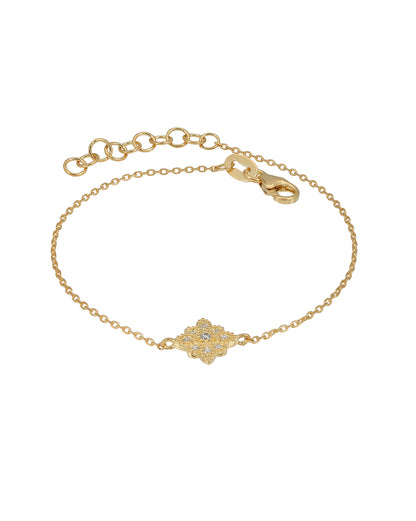 18kt Gold Plated CZ Floral Charm Adjustable Bracelet