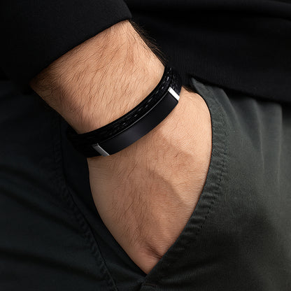 Men Black Leather Nomad Bracelet  - CLJW-37