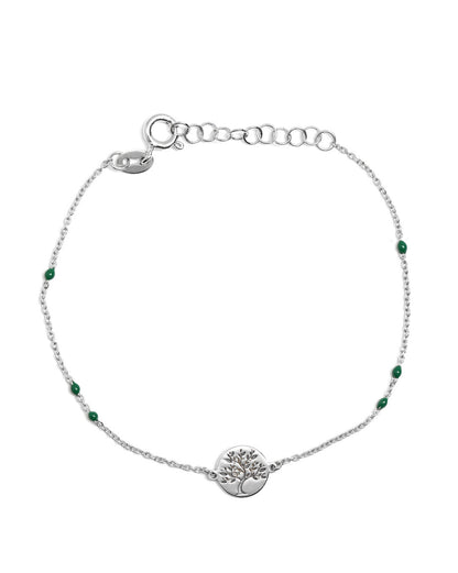 925 Sterling Silver Rhodium Plated Tree Of Life Enamel Charm Bracelet