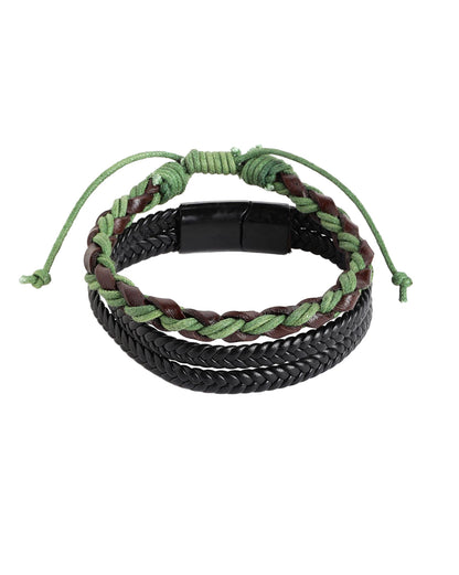 Men Set of 2 Bohemian Multistrand Faux Leather Bracelet