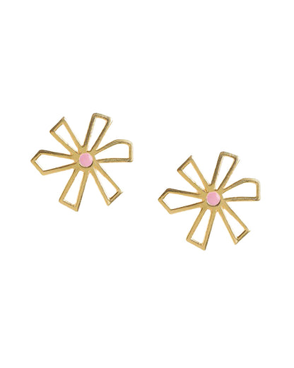 18kt Gold Plated Petal Bloom Enamelled Floral Stud Earring
