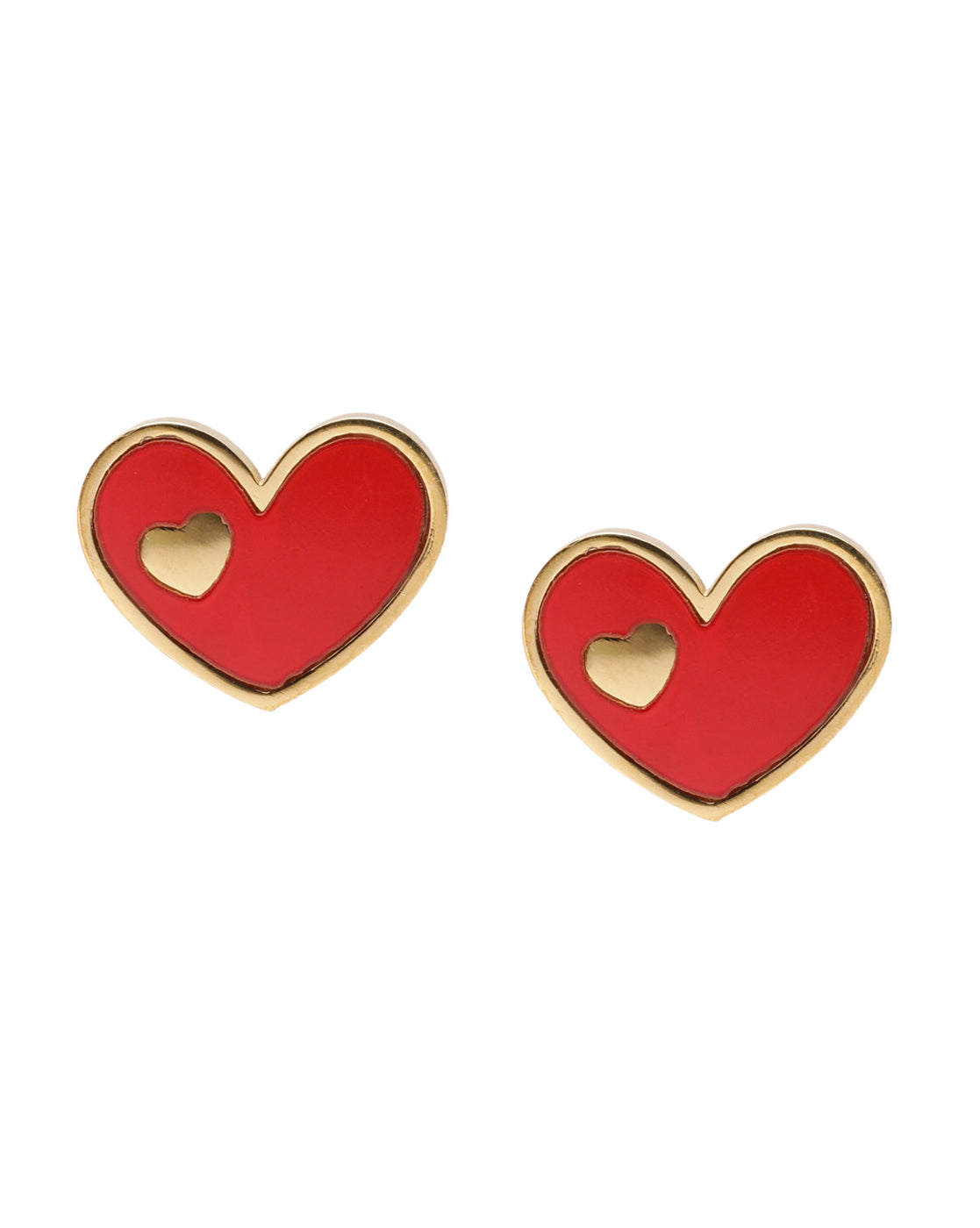 18kt Gold Plated Mini Red Enamel Heart Stud Earring