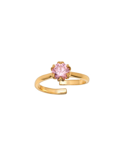 18kt Gold Plated CZ Floral Adjustable Ring