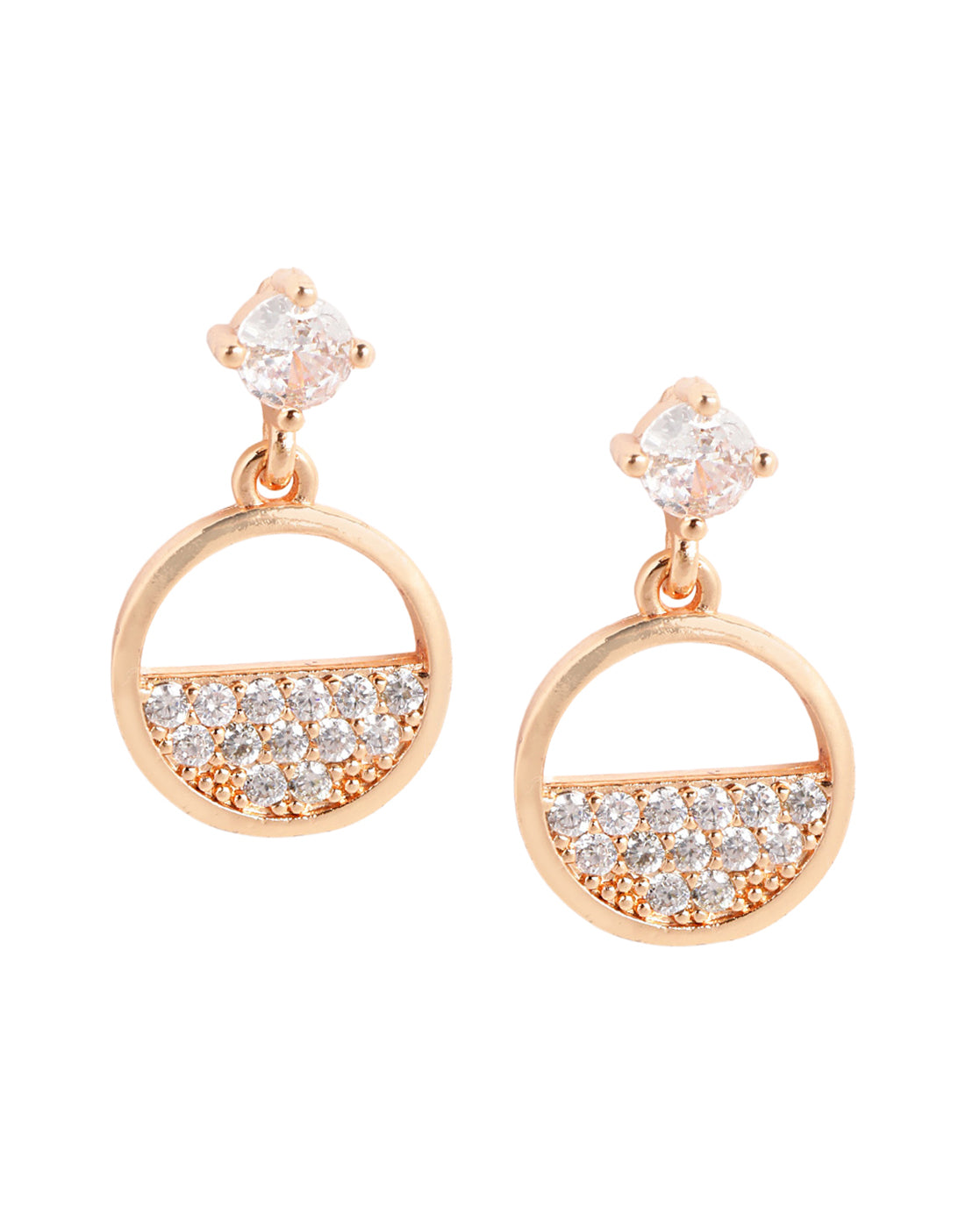 Rose Gold Plated CZ Sparkle Solitaire Round Drop Earring