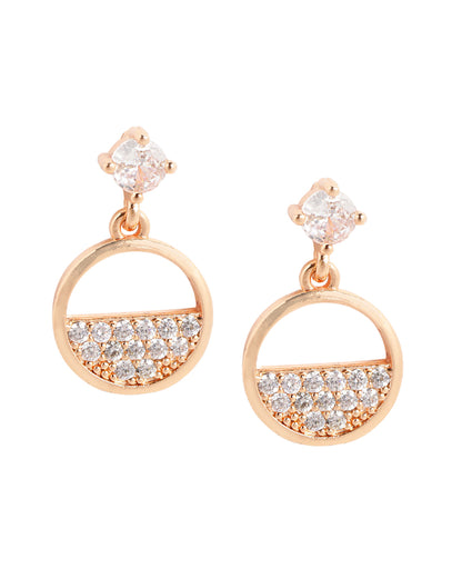 Rose Gold Plated CZ Sparkle Solitaire Round Drop Earring